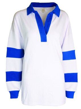 Simply Southern Macy White Top with Royal Blue Trim/NWT/S